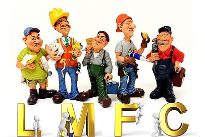Comic Bild mit Arbeitern und den Buchstaben LMFC